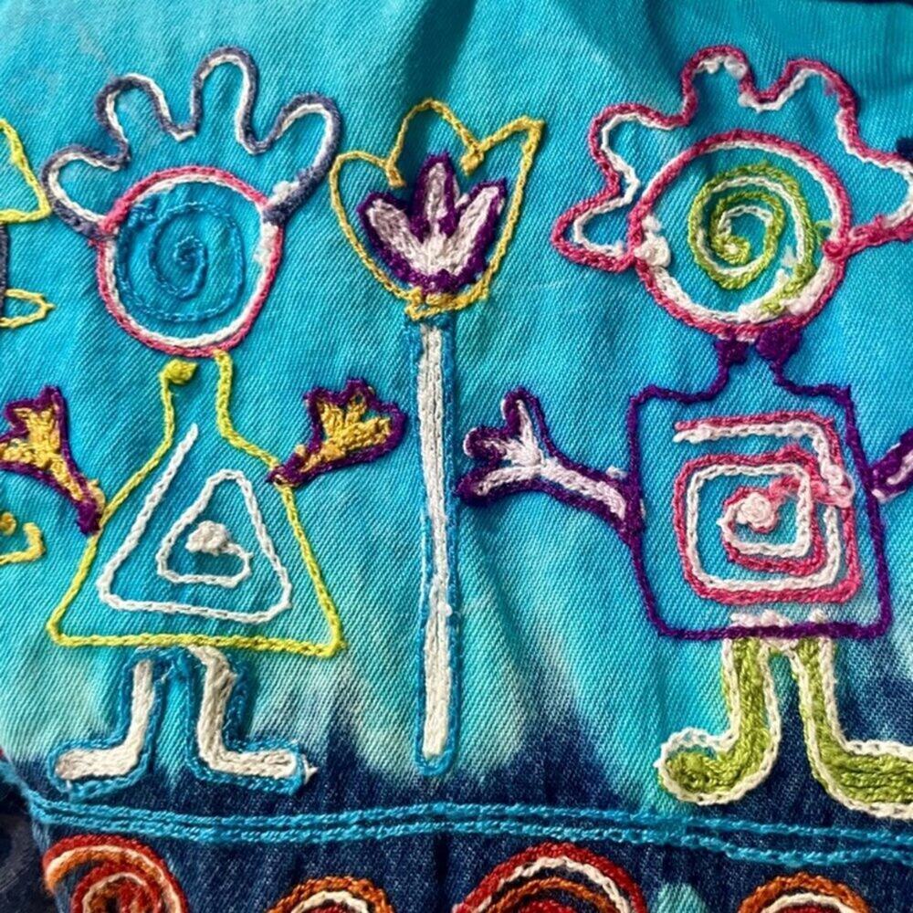 Y2K 90'S SANDY STARKMAN JACKET DEMIN TRIBAL EMBROIDERED SZ S HIPPIE BOHO CORE - Picture 2 of 16